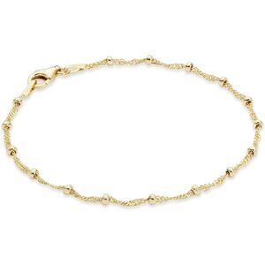 Italian Solid 925 Sterling Silver, 18Kt Gold Plated Singapore Bead Chain Station
